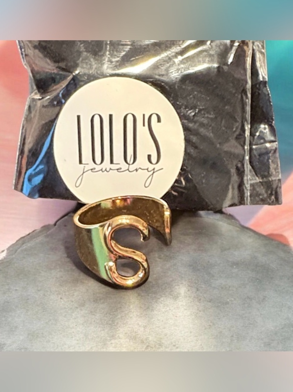 Lolo’s Gold 'S' Initial Wrap Adjustable Ring (v)